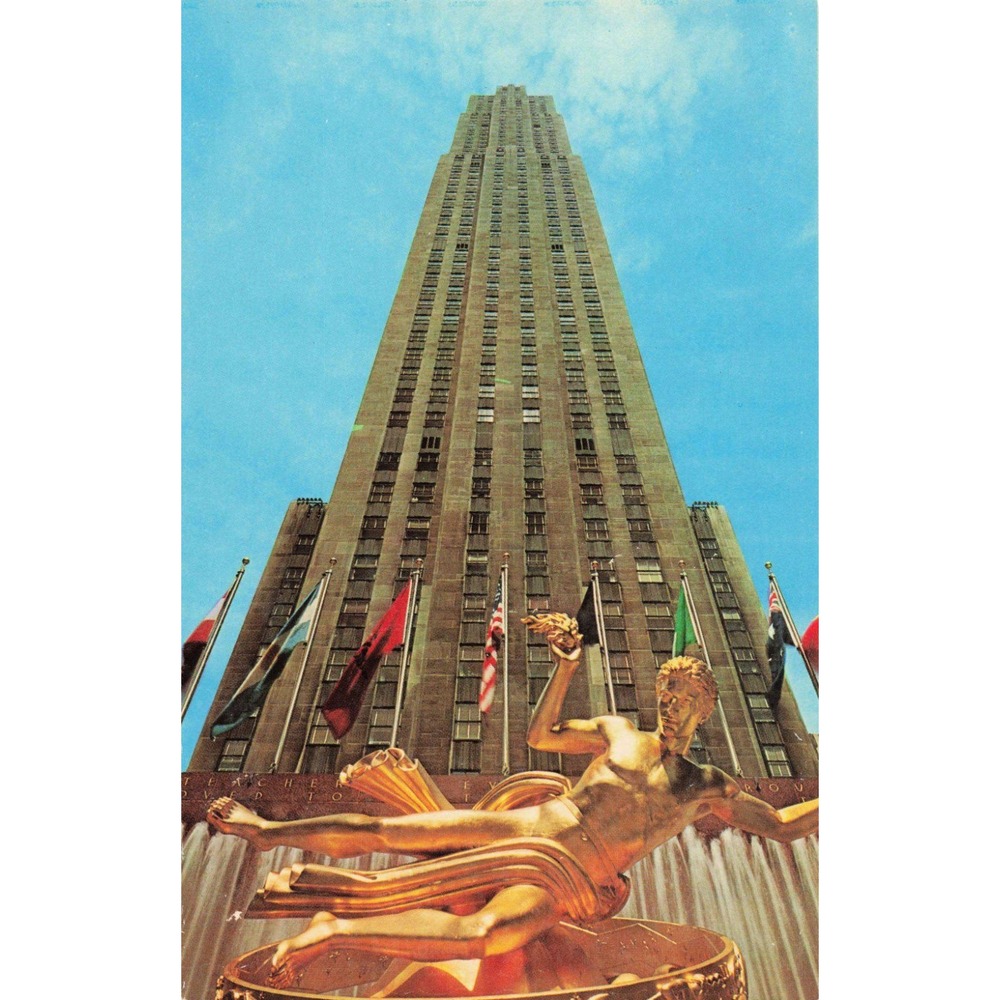 Vintage 1964 RCA Building Rockefeller Center NYC Postcard Prometheus Statue VG+ - Picture 1 of 2